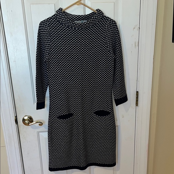 Boden Blue and White Cowl Neck Knit Dress - Picture 1 of 7